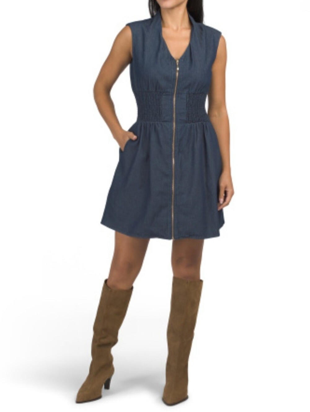 Rachel Zoe Navy Zip-Front Sleeveless Denim Dress NWT